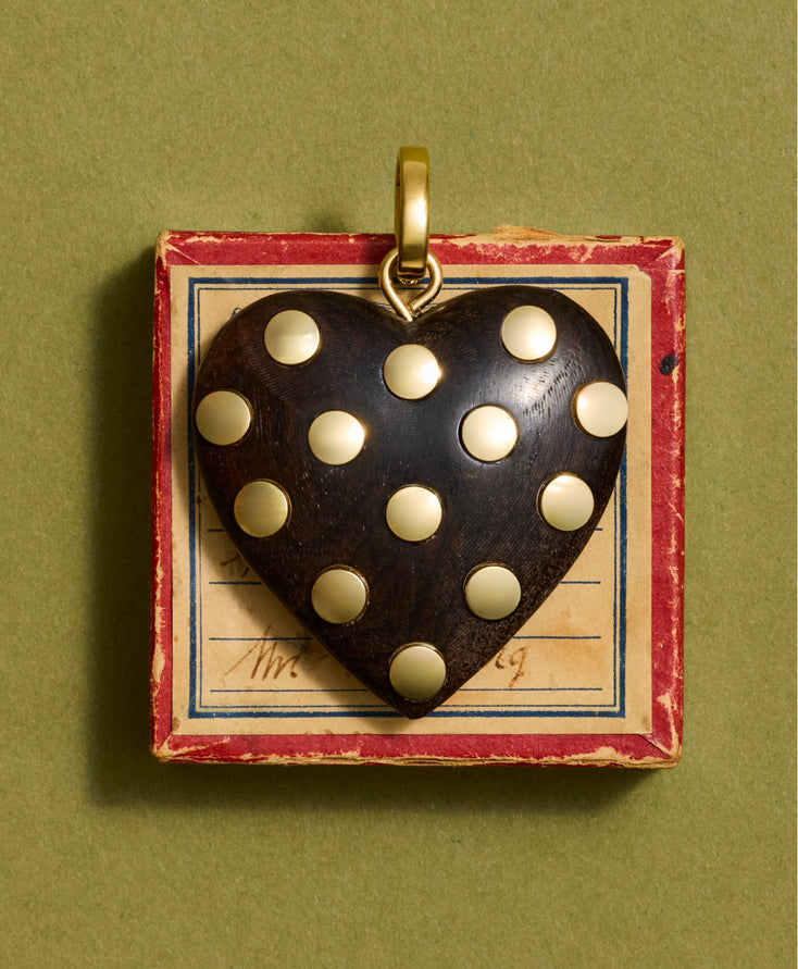 The Big Studded Wood Heart Charm