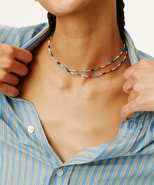 All Is Groovy Mini Tube Necklaces in Nifty Cools on Model