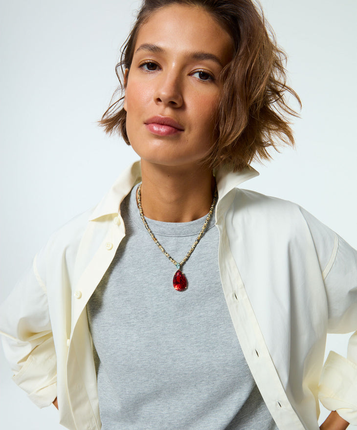 The Large Pear Crystal Drop Heishi Necklace