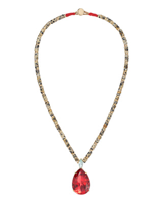 The Large Pear Crystal Drop Heishi Necklace