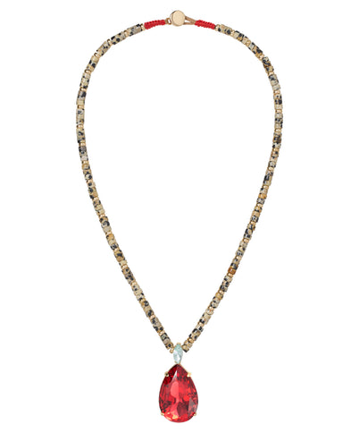 The Large Pear Crystal Drop Heishi Necklace