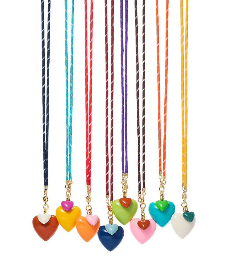 The Happy Cord Long Big Double Heart Necklace