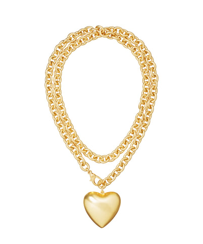 Roxanne Assoulin gold tone thick link necklace with heart pendant