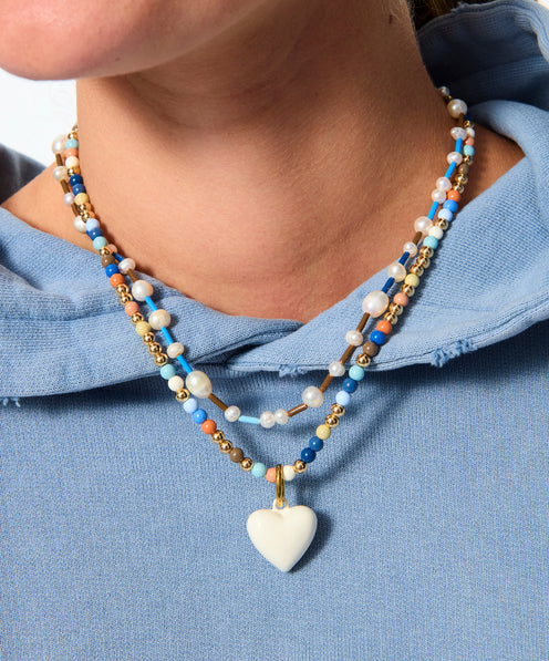The Happy Baby Bead Necklace Duo in Denim