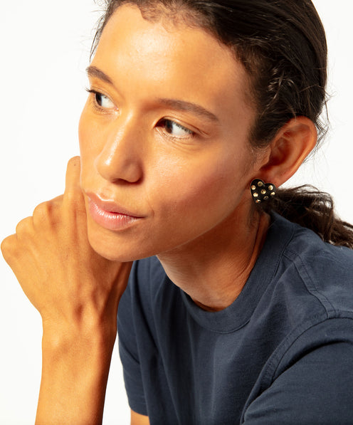 The Studded Wood Heart Earrings