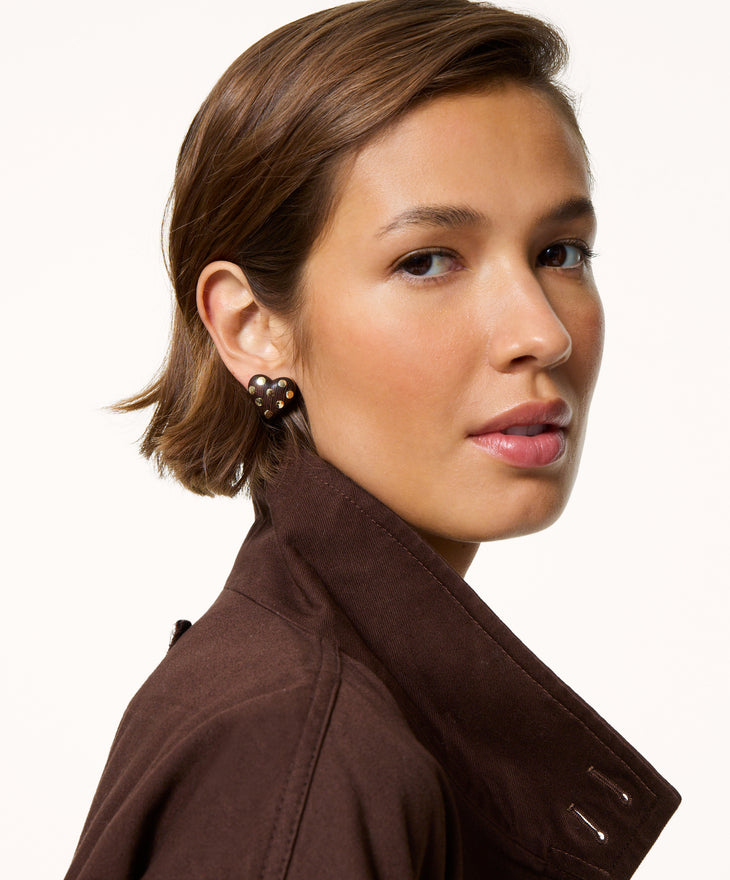 The Studded Wood Heart Earrings