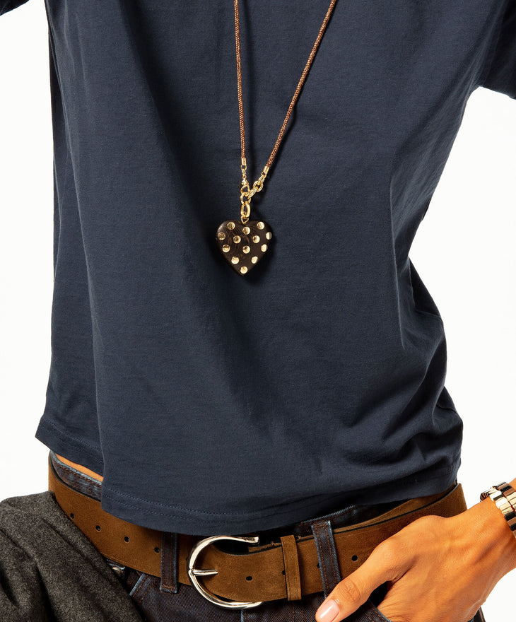 The Big Studded Wood Heart Cord Pendant