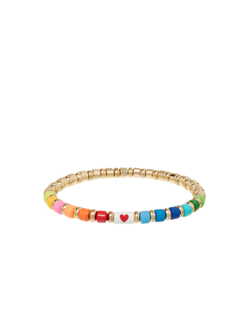 Gold Rainbow Heart Bead Stretch Bracelet
