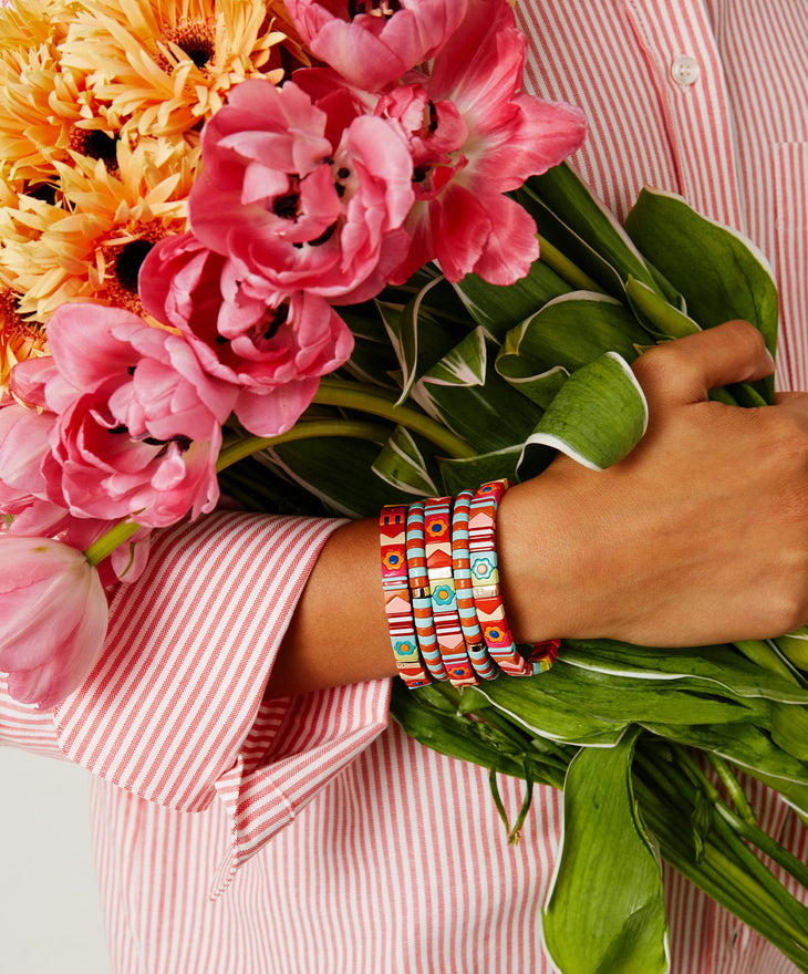 Roxanne Assoulin Patchwork Desert Rose bracelets on model