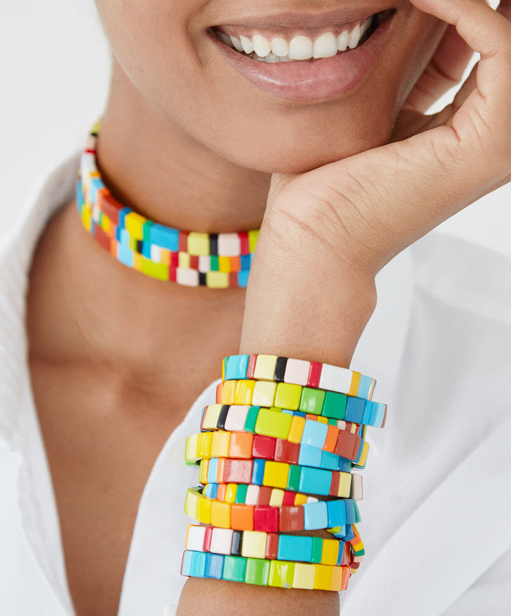 Roxanne Assoulin Rainbow Brite Bracelet Product Stack on Model